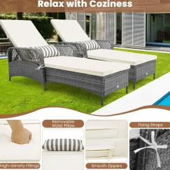 Tangkula Outdoor Chaise Lounge, Patio PE Recliner with 6-Level Backrest