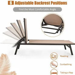 Tangkula Outdoor Chaise Lounge Chair, 6-Position Adjustable Reclining Chair with Breathable Fabric and Heavy Duty Steel Frame