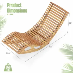 Tangkula Outdoor Chaise Lounge Chair, Acacia Wood Rocking Sun Lounger with Slatted Backrest and Seat