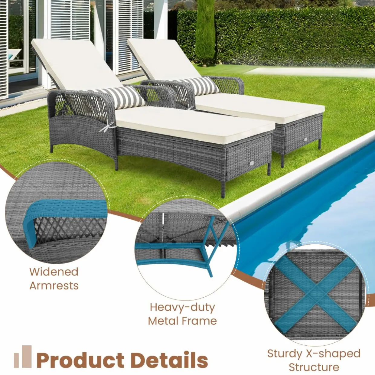 Tangkula Outdoor Chaise Lounge, Patio PE Recliner with 6-Level Backrest