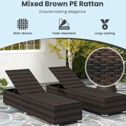 Tangkula Outdoor Chaise Lounge, Patio Wicker Lounge Chair w/ 4-Level Backrest, Heavy-Duty Metal Frame