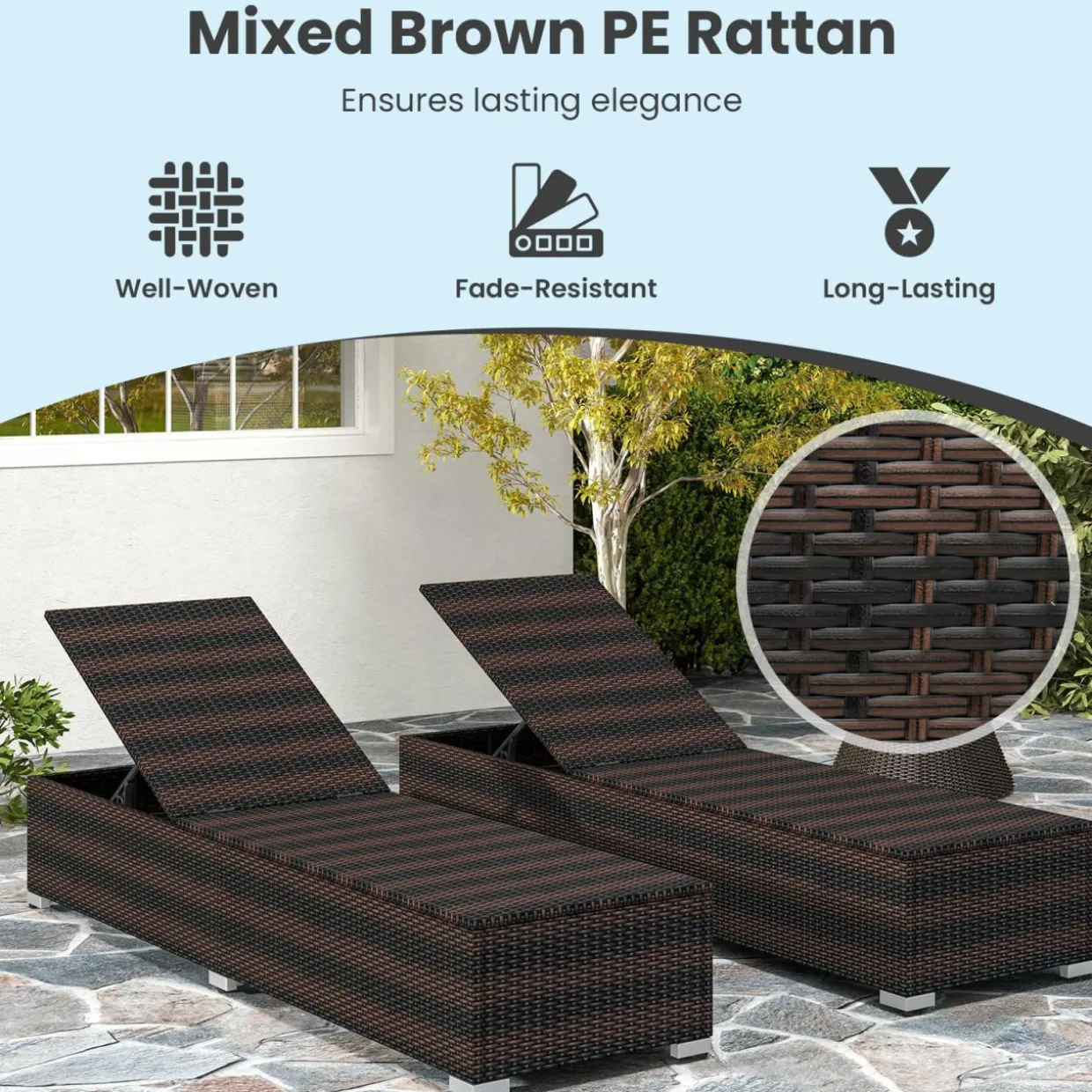 Tangkula Outdoor Chaise Lounge, Patio Wicker Lounge Chair w/ 4-Level Backrest, Heavy-Duty Metal Frame