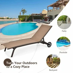 Tangkula Outdoor Chaise Lounge Chair, Patio Lounge Recliner with 6-Position Adjustable Backres