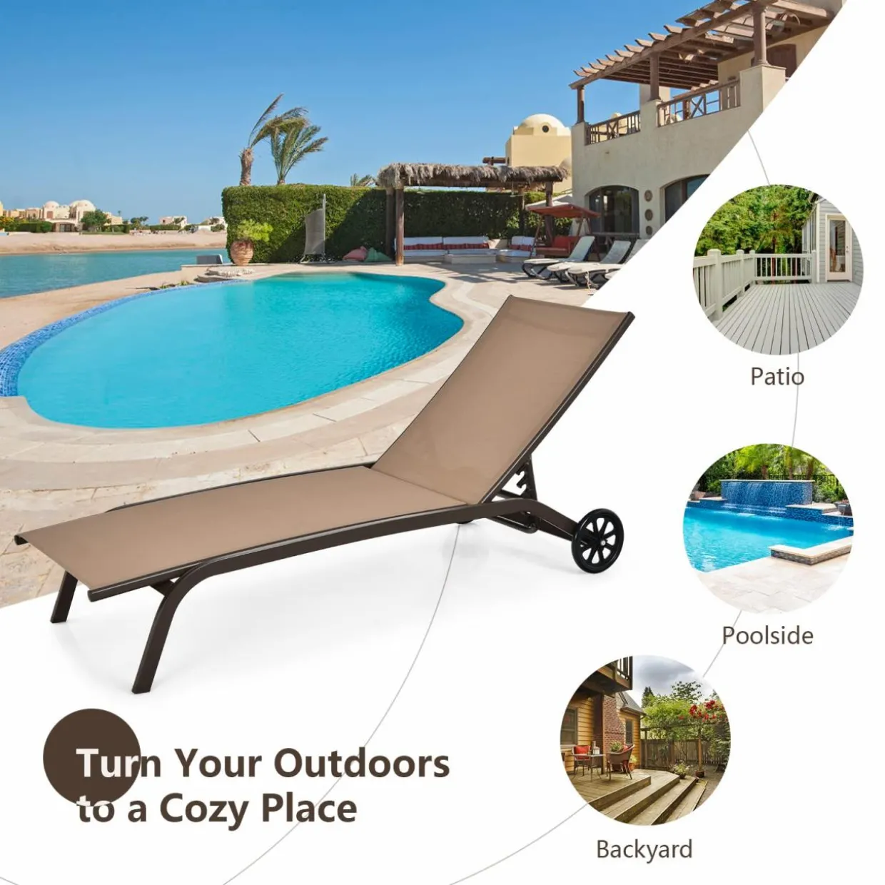 Tangkula Outdoor Chaise Lounge Chair, Patio Lounge Recliner with 6-Position Adjustable Backres