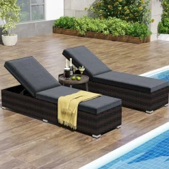 Tangkula Outdoor Chaise Lounge, Patio Wicker Lounge Chair w/ 4-Level Backrest, Heavy-Duty Metal Frame