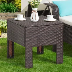 Tangkula Outdoor Chaise Lounge Chair and Table Set with Folding Canopy and Armrests