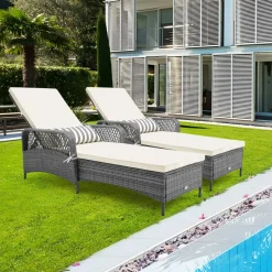 Tangkula Outdoor Chaise Lounge, Patio PE Recliner with 6-Level Backrest