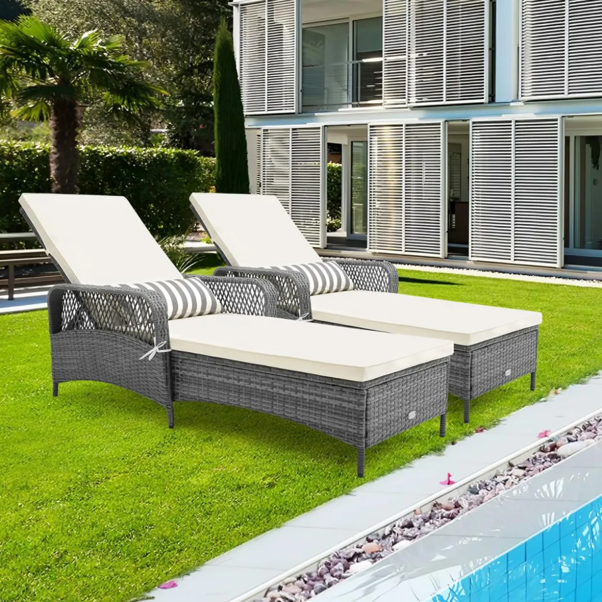 Tangkula Outdoor Chaise Lounge, Patio PE Recliner with 6-Level Backrest