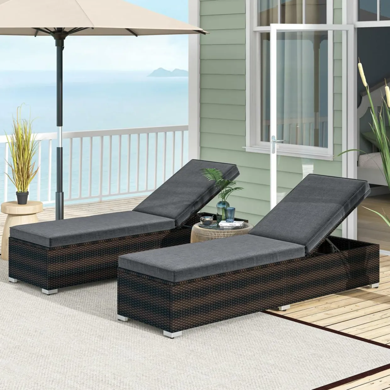 Tangkula Outdoor Chaise Lounge, Patio Wicker Lounge Chair w/ 4-Level Backrest, Heavy-Duty Metal Frame