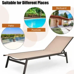 Tangkula Outdoor Chaise Lounge Chair, 6-Position Adjustable Reclining Chair with Breathable Fabric and Heavy Duty Steel Frame