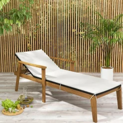 Tangkula Outdoor Chaise Lounge Chair Set, Rattan Patio Chaise with Armrests & 4-Level Backrest