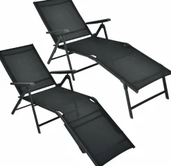 Tangkula Outdoor Chaise Lounge, Folding Recliner Lounge Chair with 5-Position Adjustable Backrest & 2-Position Footrest
