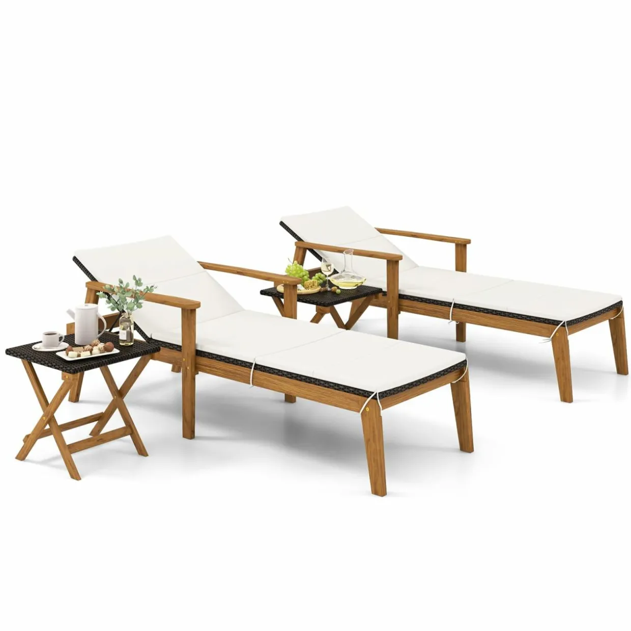 Tangkula Outdoor Chaise Lounge Chair Set, Rattan Patio Chaise with Armrests & 4-Level Backrest