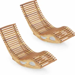 Tangkula Outdoor Chaise Lounge Chair, Acacia Wood Rocking Sun Lounger with Slatted Backrest and Seat