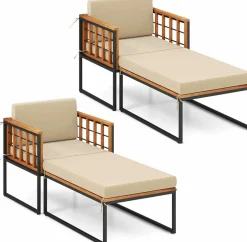 Tangkula Outdoor Chaise Lounge Chair, Acacia Wood Heavy Duty 1200 lbs Weight Capacity
