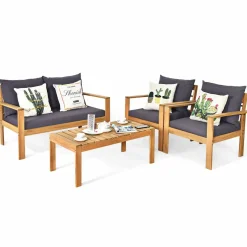 Tangkula Outdoor Conversation Sofa and Table Set with Water Resistant Cushions