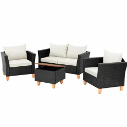Tangkula Outdoor Conversation Set, Patio Cushioned Chairs w/Storage Coffee Table