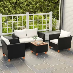 Tangkula Outdoor Conversation Set, Patio Cushioned Chairs w/Storage Coffee Table