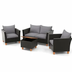 Tangkula Outdoor Conversation Set, Patio Cushioned Chairs w/Storage Coffee Table