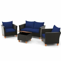 Tangkula Outdoor Conversation Set, Patio Cushioned Chairs w/Storage Coffee Table