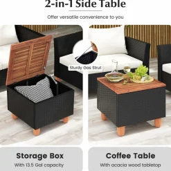 Tangkula Outdoor Conversation Set, Patio Cushioned Chairs w/Storage Coffee Table