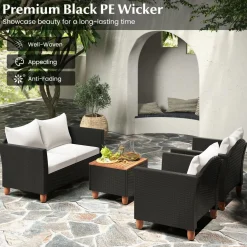 Tangkula Outdoor Conversation Set, Patio Cushioned Chairs w/Storage Coffee Table