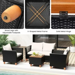 Tangkula Outdoor Conversation Set, Patio Cushioned Chairs w/Storage Coffee Table
