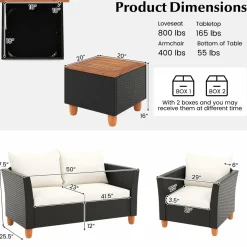 Tangkula Outdoor Conversation Set, Patio Cushioned Chairs w/Storage Coffee Table