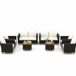 Tangkula Outdoor Conversation Set, Patio Cushioned Chairs w/Storage Coffee Table
