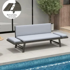 Tangkula Outdoor Convertible Sofa Daybed with Adjustable Armrests, PE Rattan Patio Couch Furniture with Thick Cushions