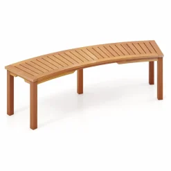 Tangkula Outdoor Curved Bench, Acacia Wood Fire Pit Bench w/Slatted Seat, 800 LBS Max Load, Oil Painted