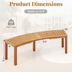 Tangkula Outdoor Curved Bench, Acacia Wood Fire Pit Bench w/Slatted Seat, 800 LBS Max Load, Oil Painted
