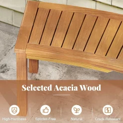 Tangkula Outdoor Curved Bench, Acacia Wood Fire Pit Bench w/Slatted Seat, 800 LBS Max Load, Oil Painted