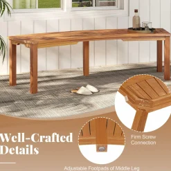 Tangkula Outdoor Curved Bench, Acacia Wood Fire Pit Bench w/Slatted Seat, 800 LBS Max Load, Oil Painted