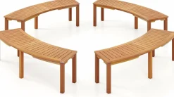 Tangkula Outdoor Curved Bench, Acacia Wood Fire Pit Bench w/Slatted Seat, 800 LBS Max Load, Oil Painted