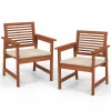 Tangkula Outdoor Dining Chairs Set, Weather-Resistant Heavy Duty Slatted Wood Patio Chairs with Soft Padded Cushions