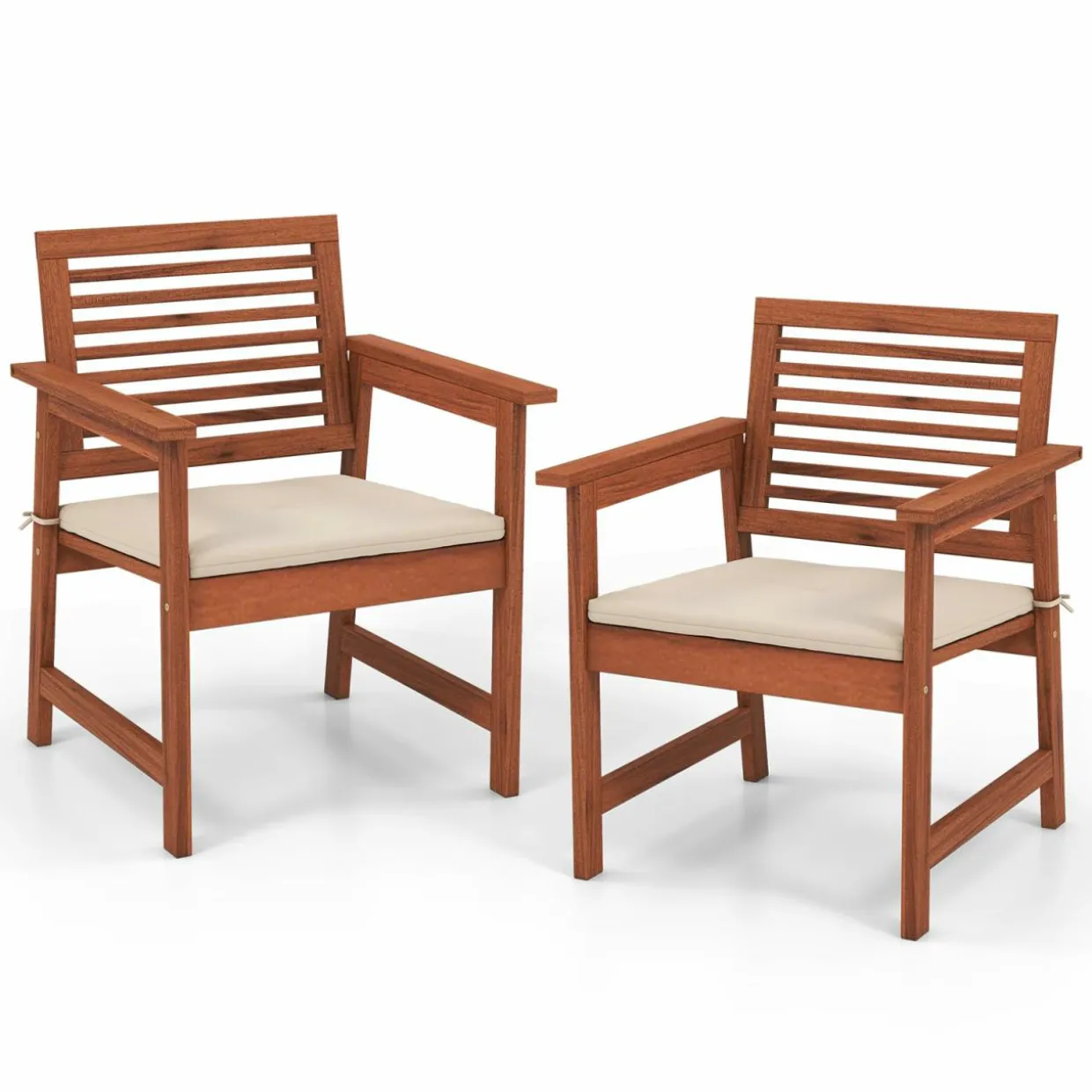 Tangkula Outdoor Dining Chairs Set, Weather-Resistant Heavy Duty Slatted Wood Patio Chairs with Soft Padded Cushions