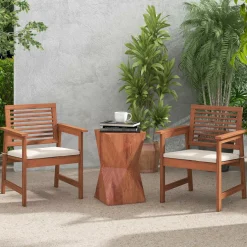 Tangkula Outdoor Dining Chairs Set, Weather-Resistant Heavy Duty Slatted Wood Patio Chairs with Soft Padded Cushions