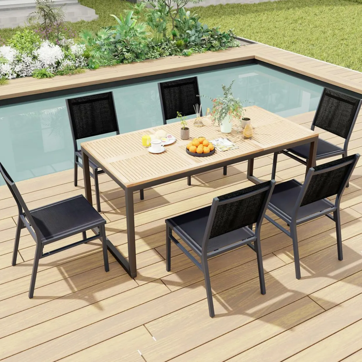 Tangkula Outdoor Dining Chair, Patio Armless Chair with Breathable Seat & Backrest