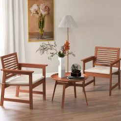 Tangkula Outdoor Dining Chairs Set, Weather-Resistant Heavy Duty Slatted Wood Patio Chairs with Soft Padded Cushions