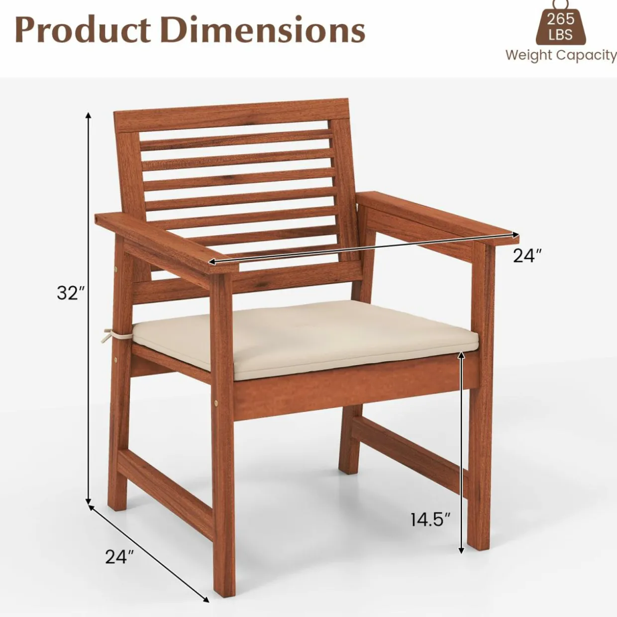 Tangkula Outdoor Dining Chairs Set, Weather-Resistant Heavy Duty Slatted Wood Patio Chairs with Soft Padded Cushions