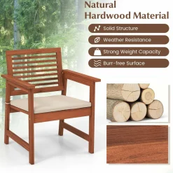Tangkula Outdoor Dining Chairs Set, Weather-Resistant Heavy Duty Slatted Wood Patio Chairs with Soft Padded Cushions