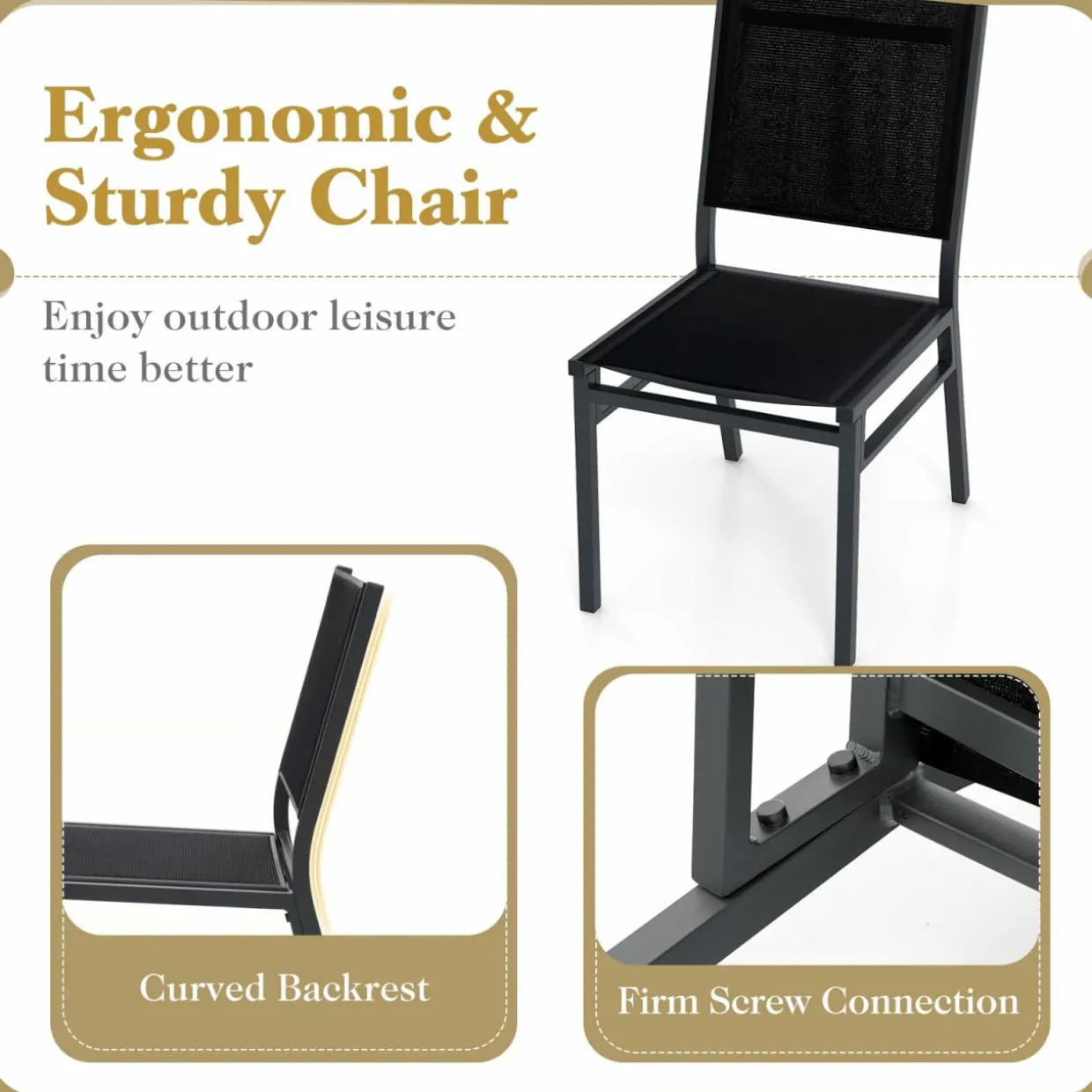 Tangkula Outdoor Dining Chair, Patio Armless Chair with Breathable Seat & Backrest