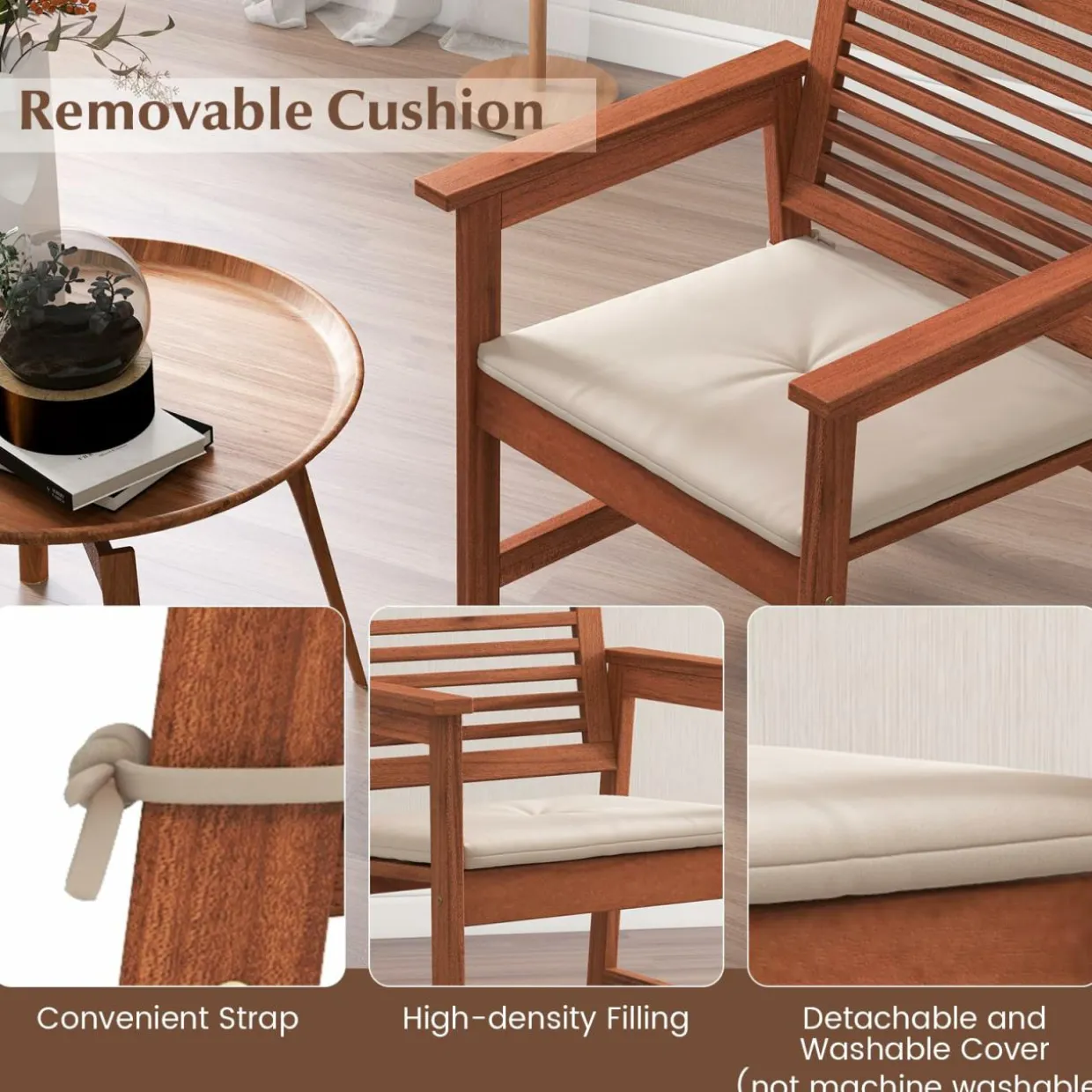 Tangkula Outdoor Dining Chairs Set, Weather-Resistant Heavy Duty Slatted Wood Patio Chairs with Soft Padded Cushions
