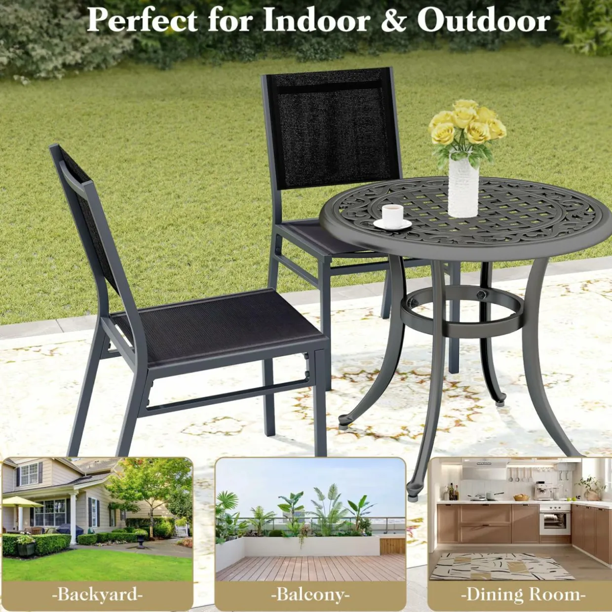 Tangkula Outdoor Dining Chair, Patio Armless Chair with Breathable Seat & Backrest