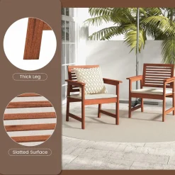 Tangkula Outdoor Dining Chairs Set, Weather-Resistant Heavy Duty Slatted Wood Patio Chairs with Soft Padded Cushions