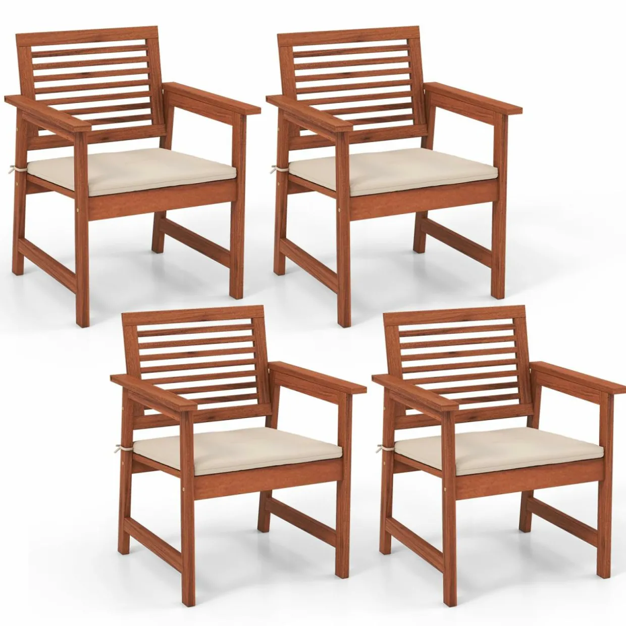 Tangkula Outdoor Dining Chairs Set, Weather-Resistant Heavy Duty Slatted Wood Patio Chairs with Soft Padded Cushions