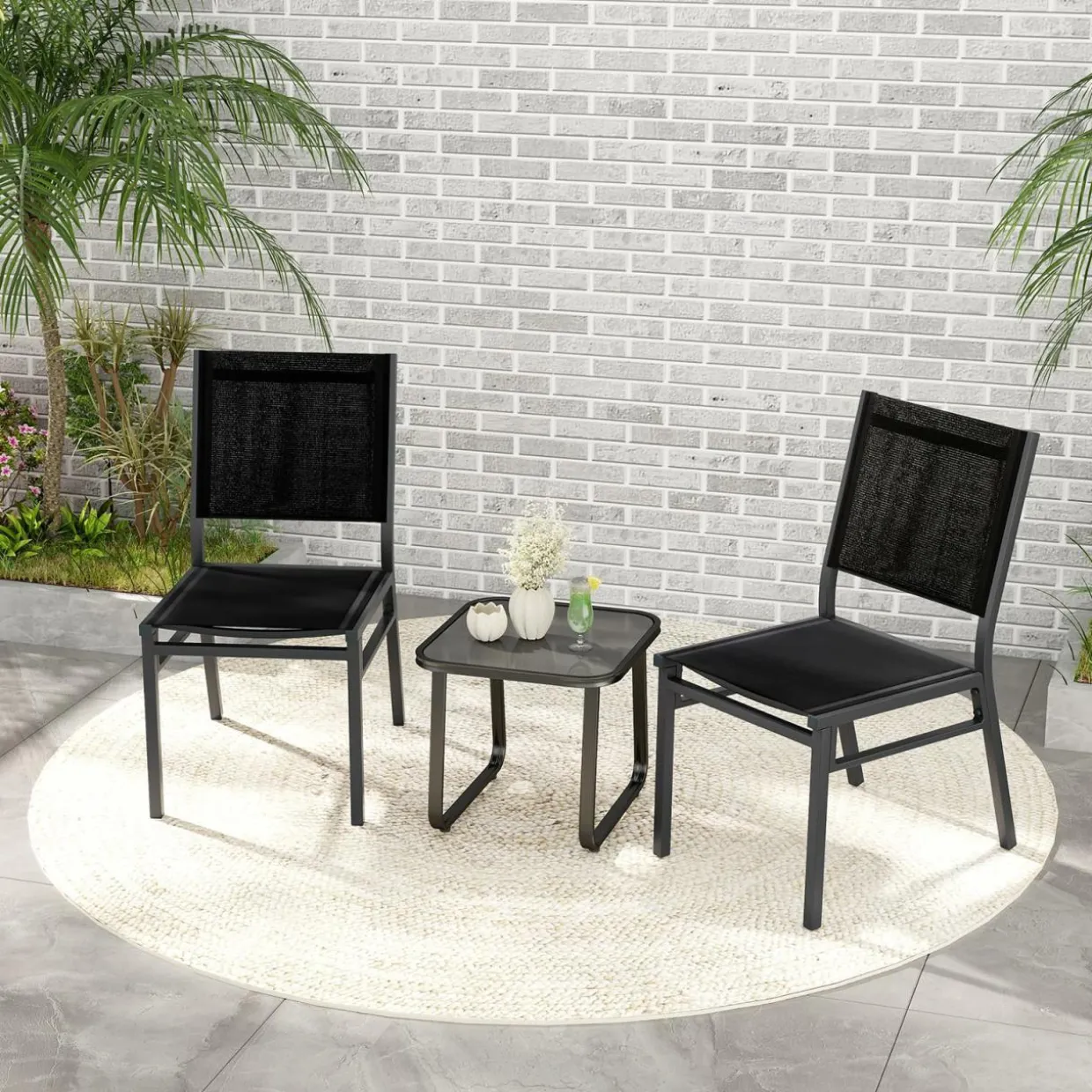 Tangkula Outdoor Dining Chair, Patio Armless Chair with Breathable Seat & Backrest