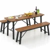 Tangkula Outdoor Dining Table With Benches for 4-6 Persons, No Assembly