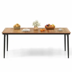 Tangkula Outdoor Dining Table for 8, 79 Inch Acacia Wood Patio Table with 1.9” Umbrella Hole